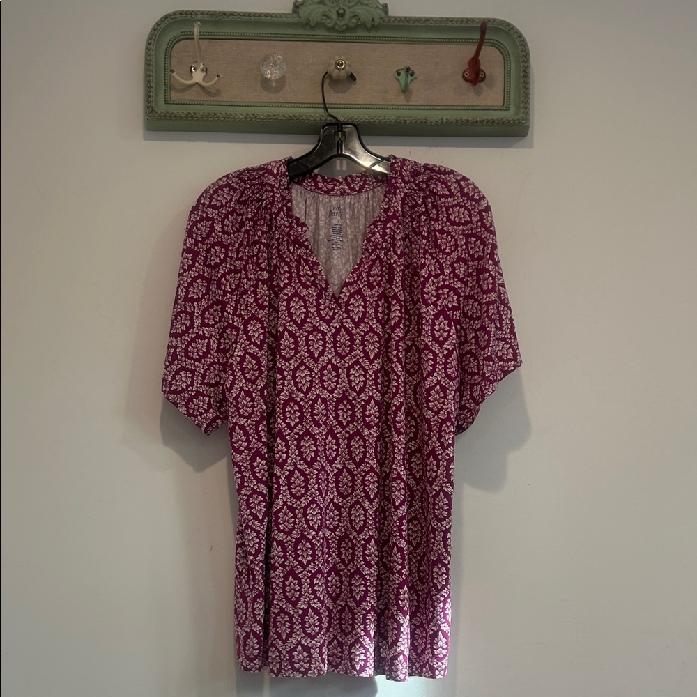 Croft & Barrow Magenta Bohemian relaxed short Sleeve Top 1X